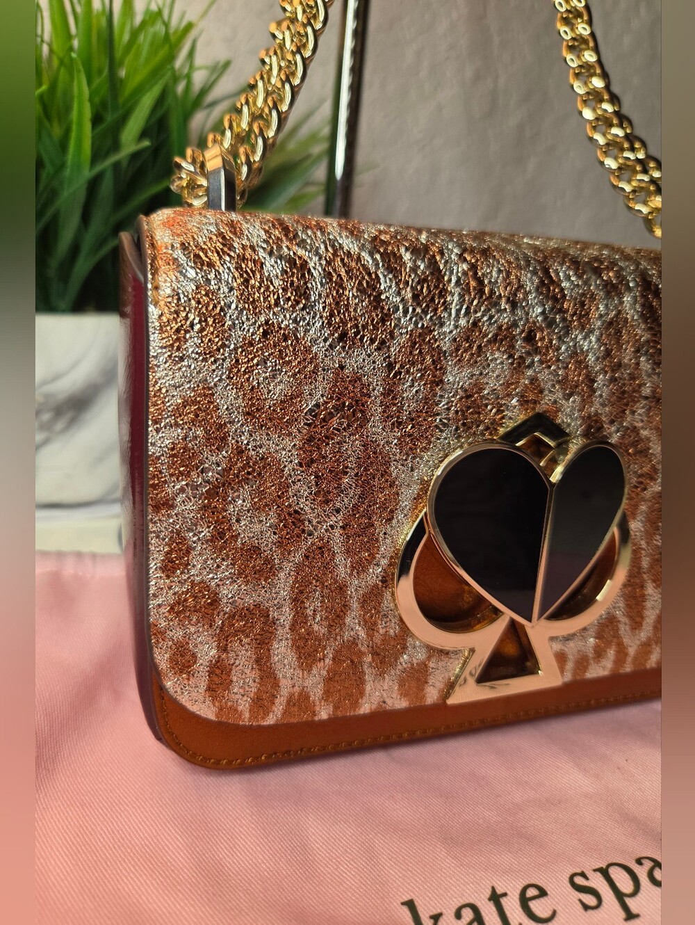 Kate Spade Nicola Metallic Leopard Twistlock Small Convertible Chain Bag - Picture 2 of 15